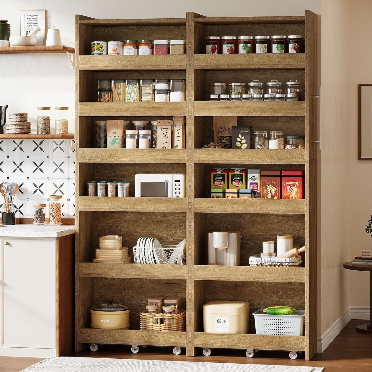 185cm Slim Storage Trolley, 6-Tier Kitchen Cabinet on Wheels