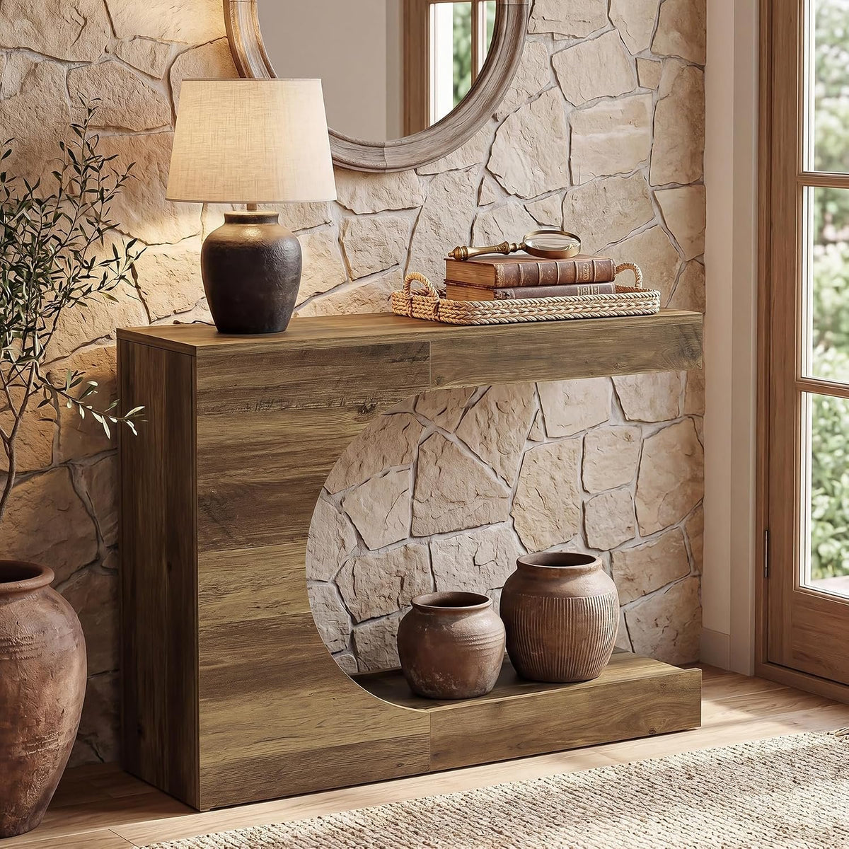 100cm Console Table, C-Shaped 2-Tier Modern Rustic Hallway Table