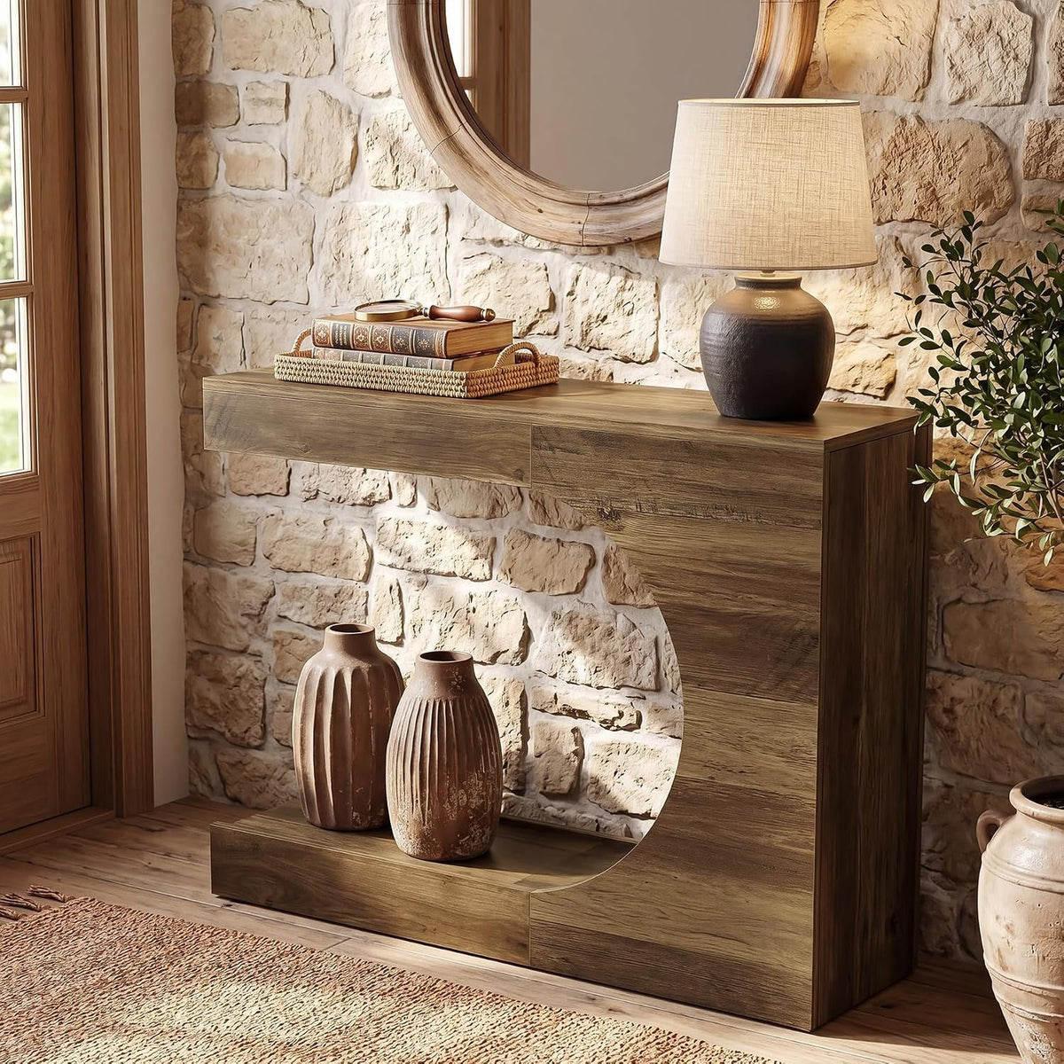100cm Console Table, C-Shaped 2-Tier Modern Rustic Hallway Table