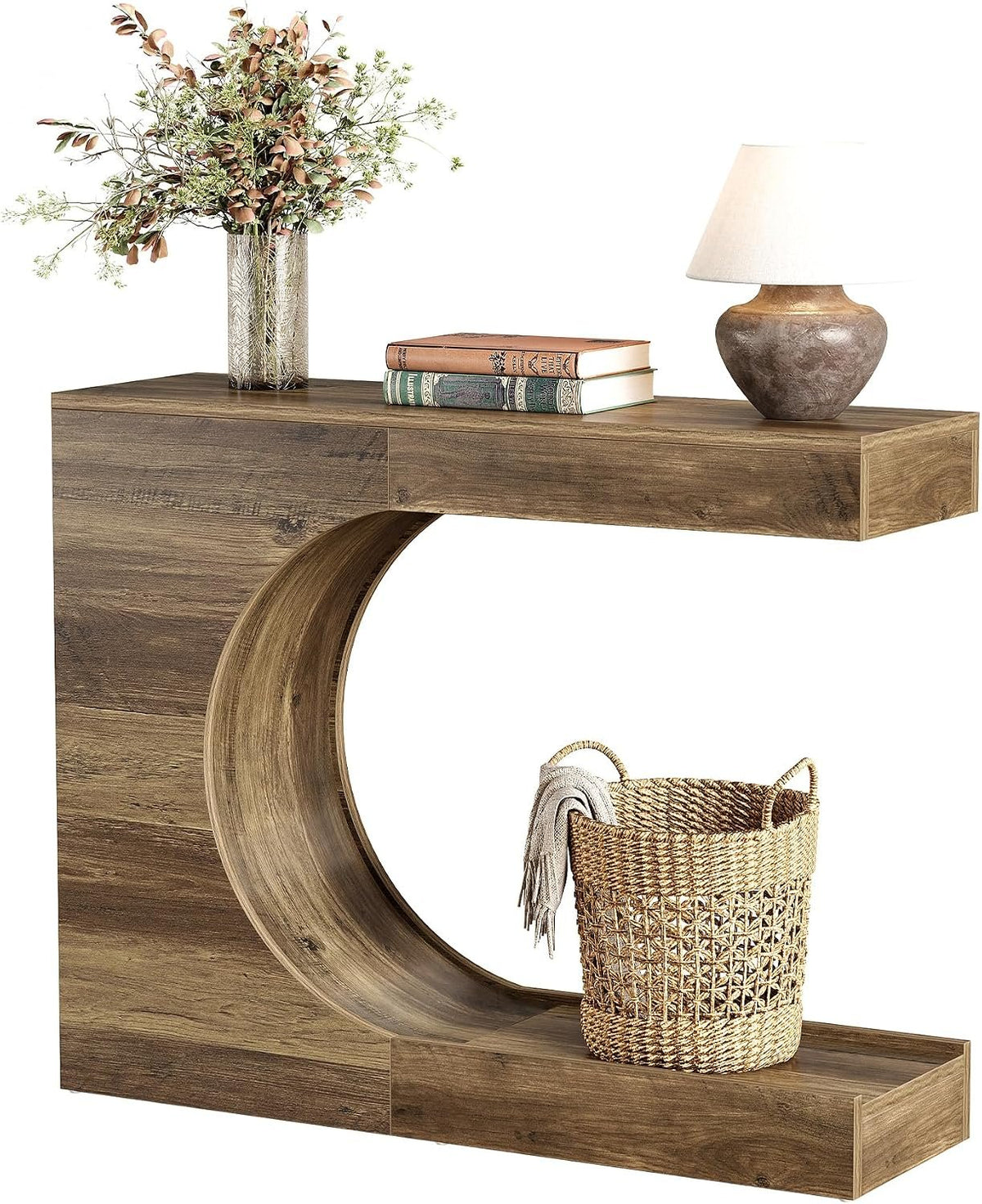 100cm Console Table, C-Shaped 2-Tier Modern Rustic Hallway Table