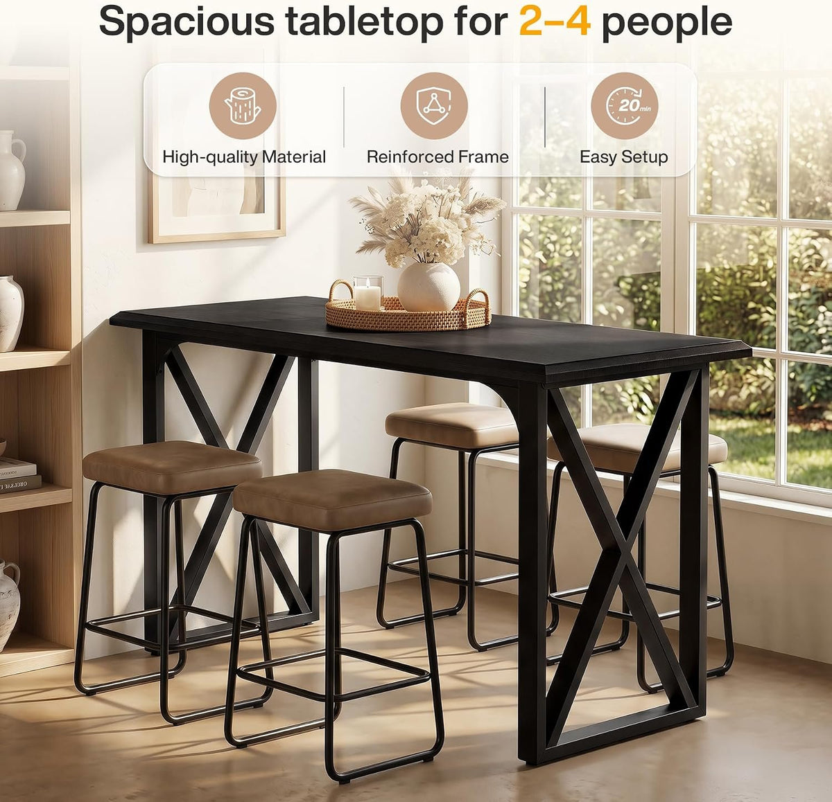 140cm Bar Table, Industrial Metal X-Base for 2-4 People