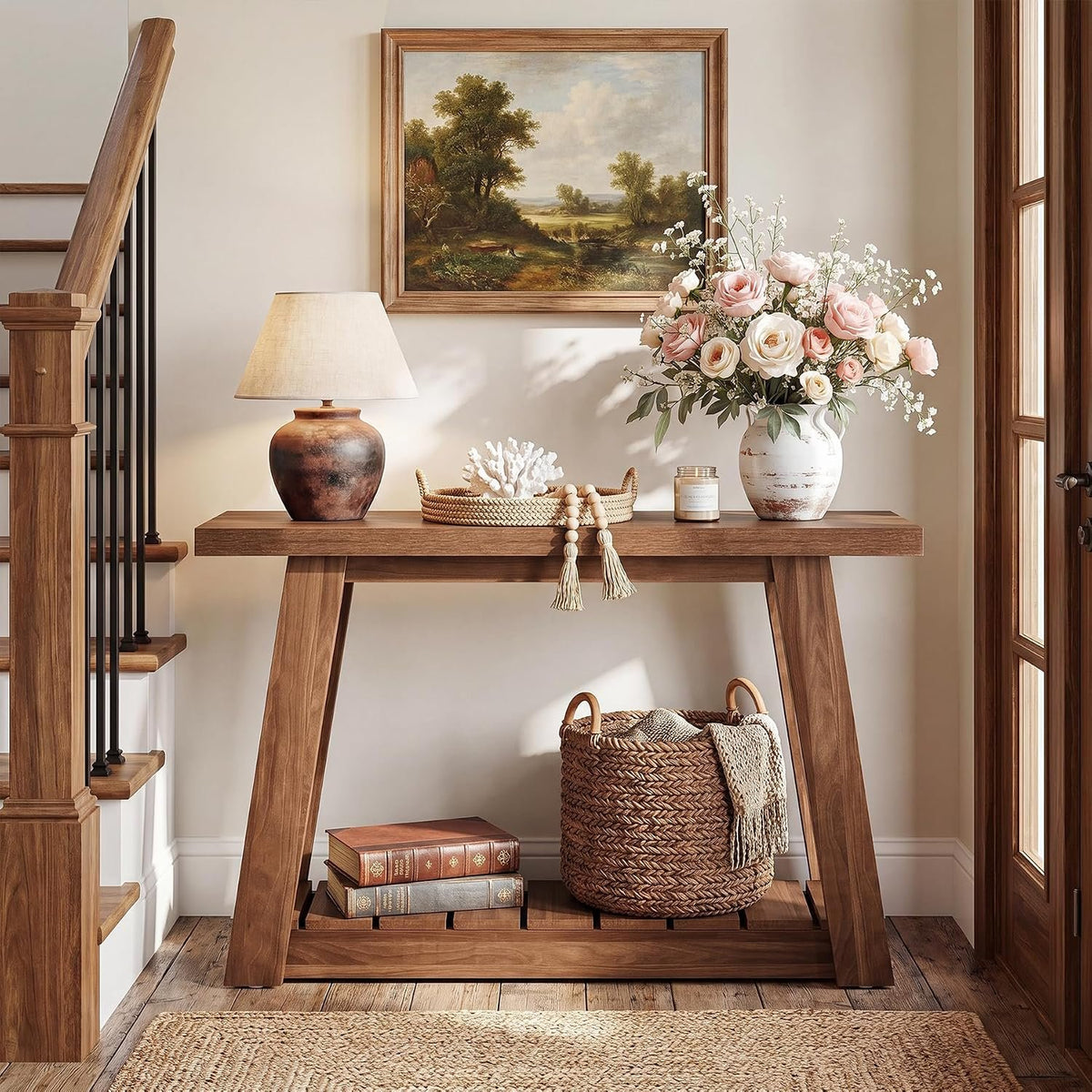 105cm Console Table, Narrow Hallway Table with 2-Tier Open Storage