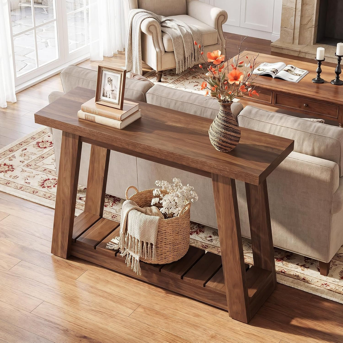 105cm Console Table, Narrow Hallway Table with 2-Tier Open Storage
