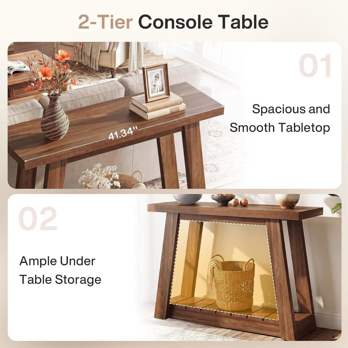 105cm Console Table, Narrow Hallway Table with 2-Tier Open Storage