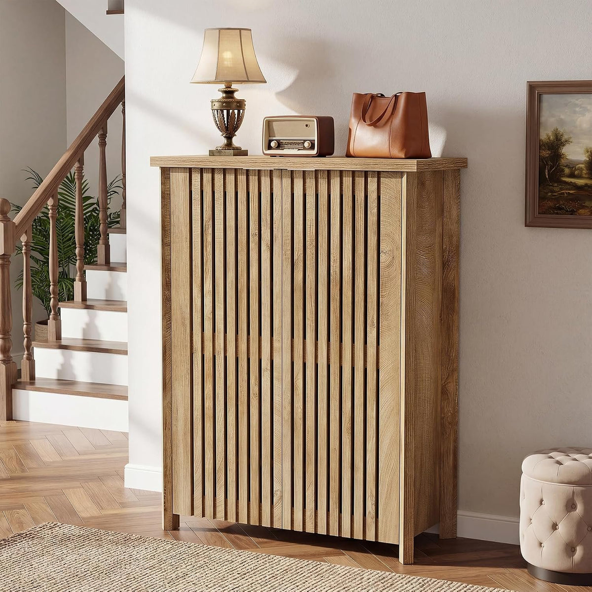 120cm 6-Tier Shoe Cabinet, Farmhouse Storage Organiser with 2 Louvered Doors