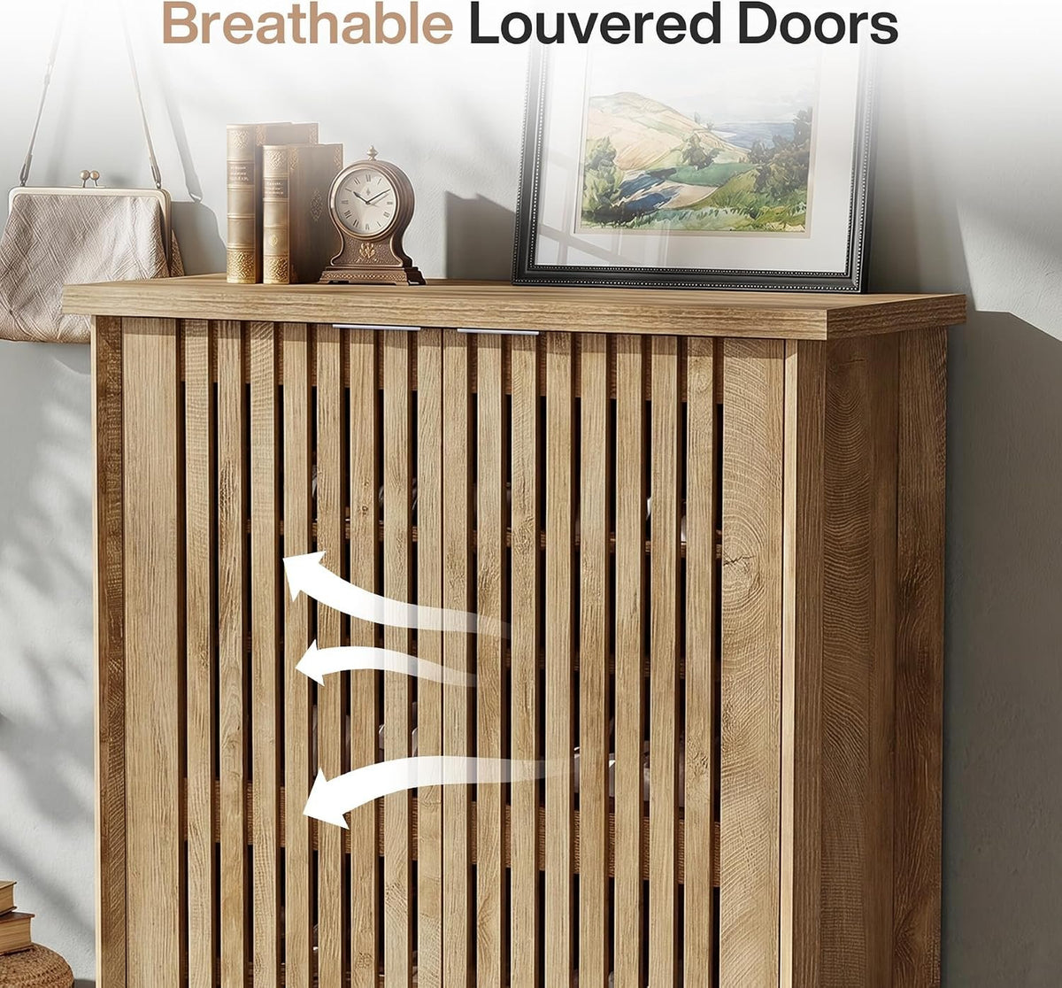 120cm 6-Tier Shoe Cabinet, Farmhouse Storage Organiser with 2 Louvered Doors