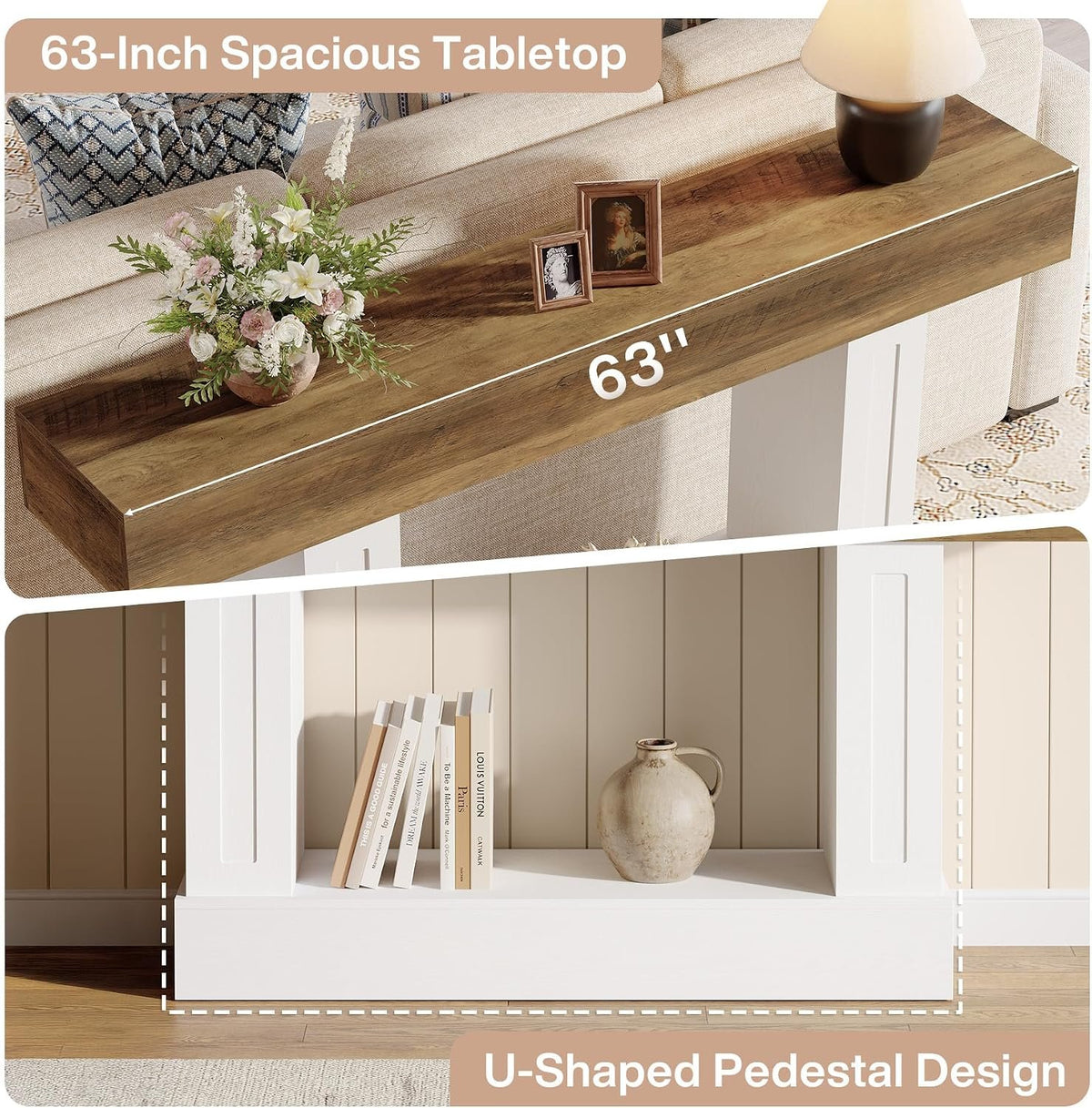 160cm Console Table, Narrow Rustic Open Storage for Hallway Living Room