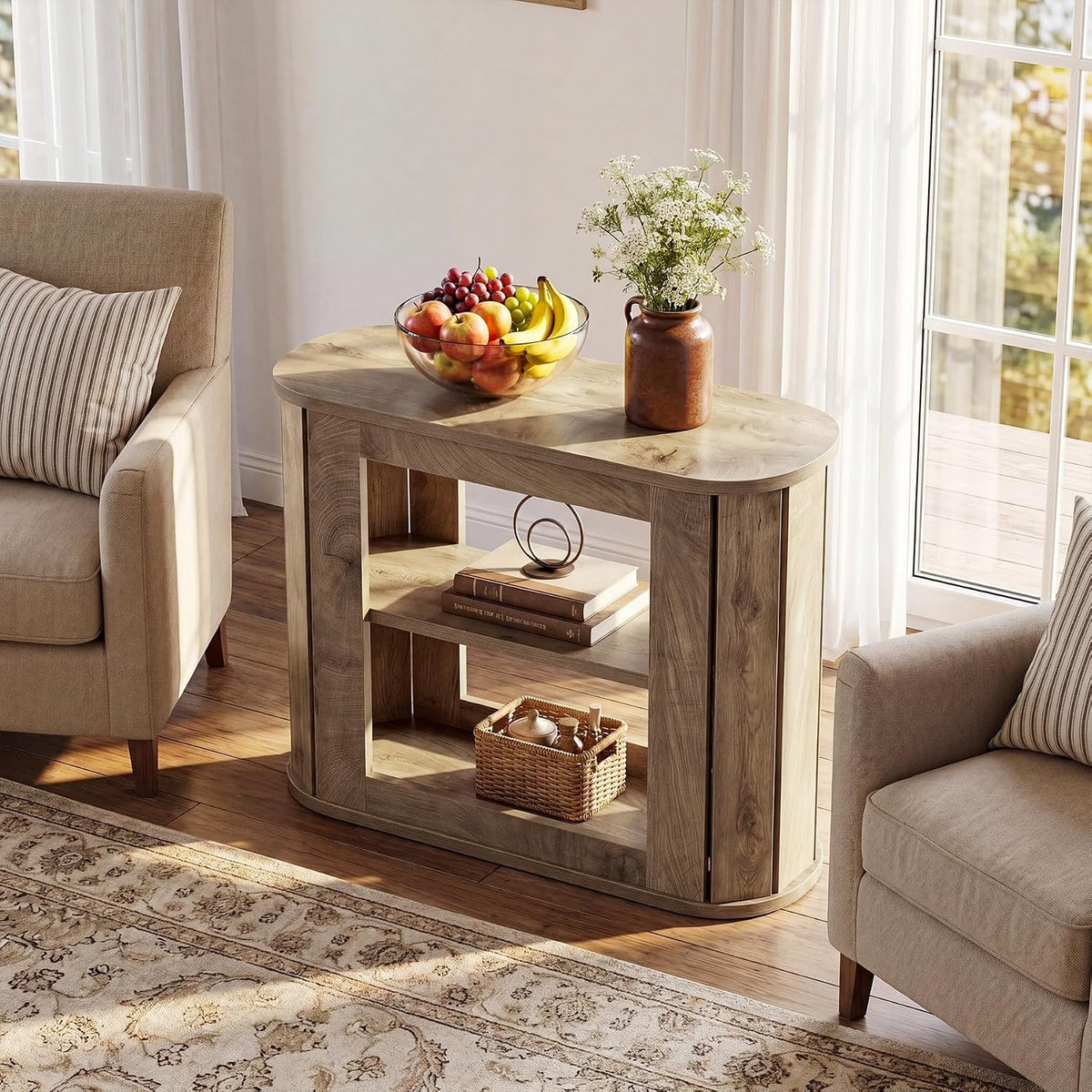 50cm Narrow Side Table, 3-Tier Wooden Nightstand for Living Room Bedroom