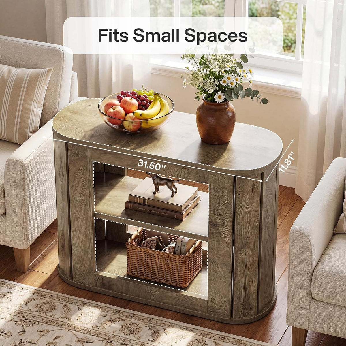 50cm Narrow Side Table, 3-Tier Wooden Nightstand for Living Room Bedroom