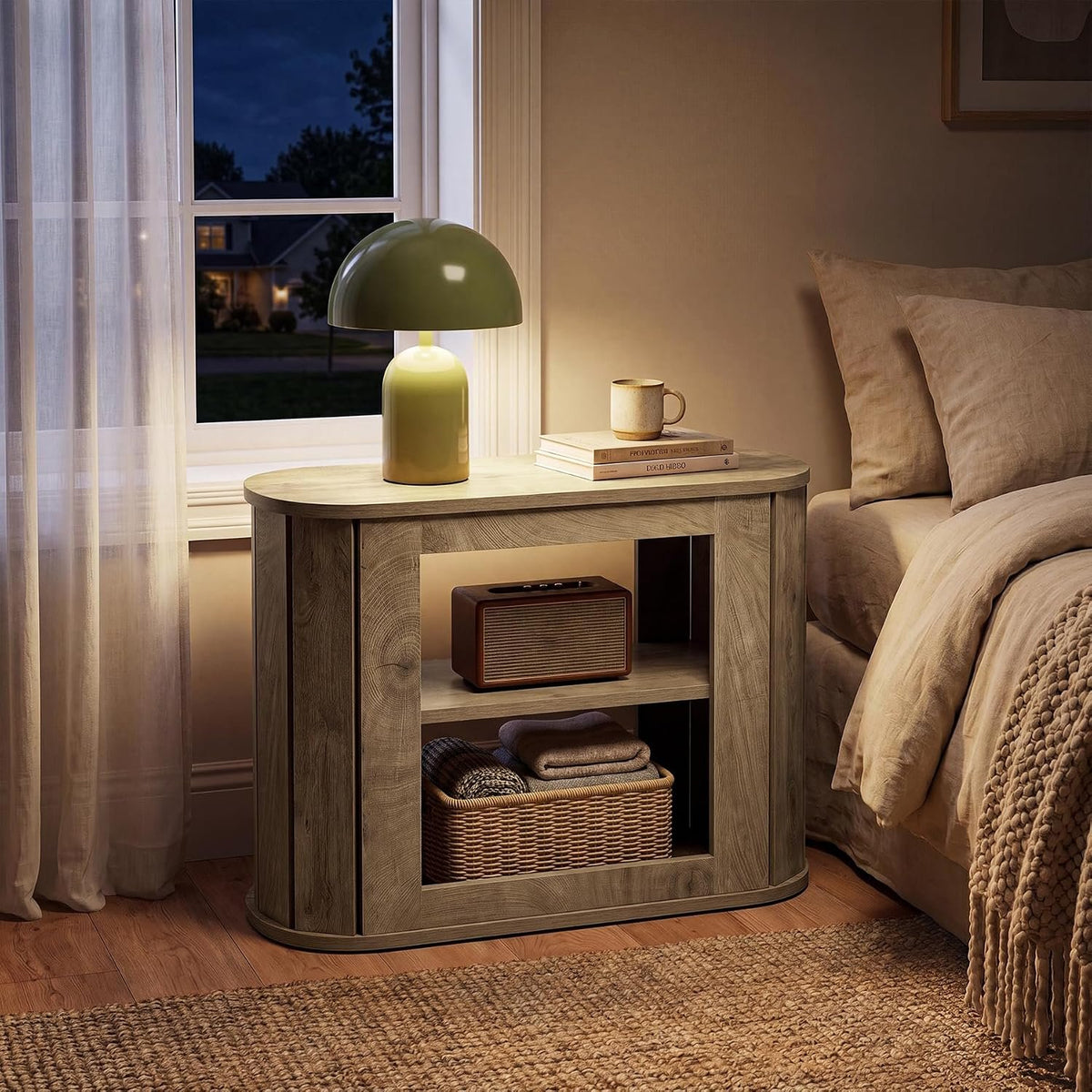 50cm Narrow Side Table, 3-Tier Wooden Nightstand for Living Room Bedroom