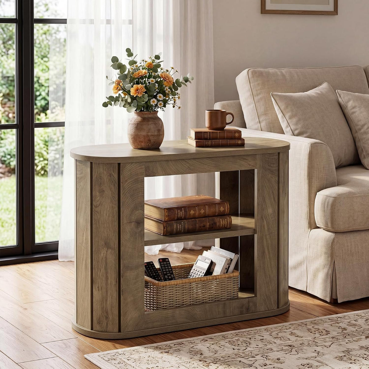 50cm Narrow Side Table, 3-Tier Wooden Nightstand for Living Room Bedroom
