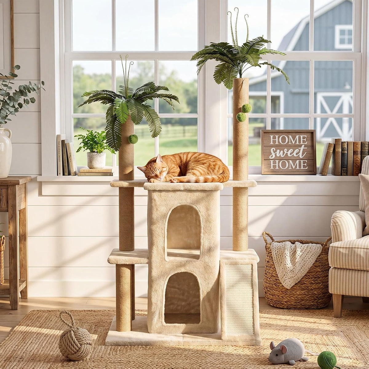150cm Cat Tree, 2 Plush Condos & Sisal Posts for Multiple Cats