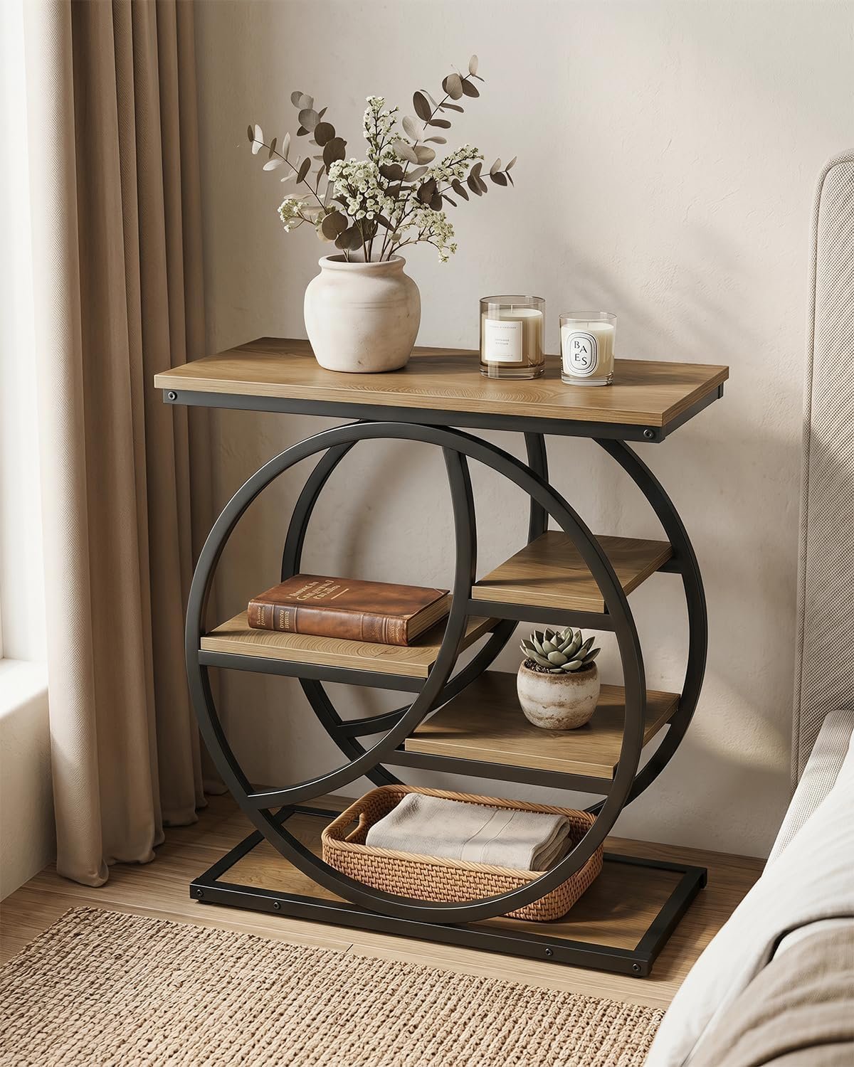 65cm Narrow Side Table, 4-Tier Bedside Table with Storage for Living Room Bedroom