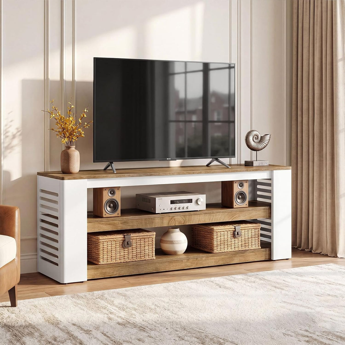 160cm TV Stand, 3-Tier Storage Cabinet for TVs up to 75"