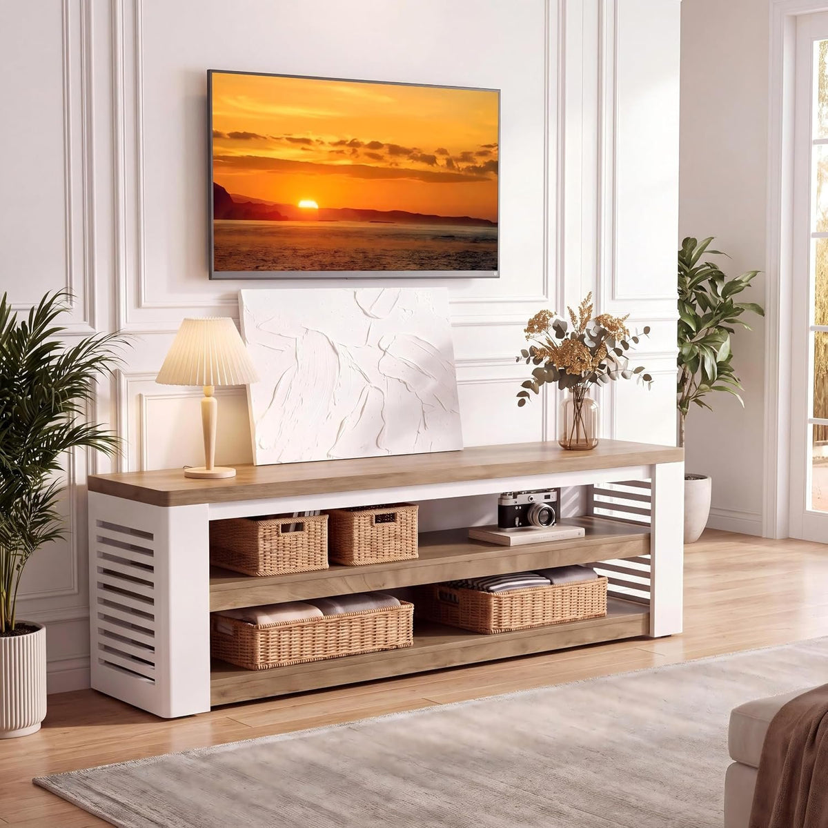 160cm TV Stand, 3-Tier Storage Cabinet for TVs up to 75"
