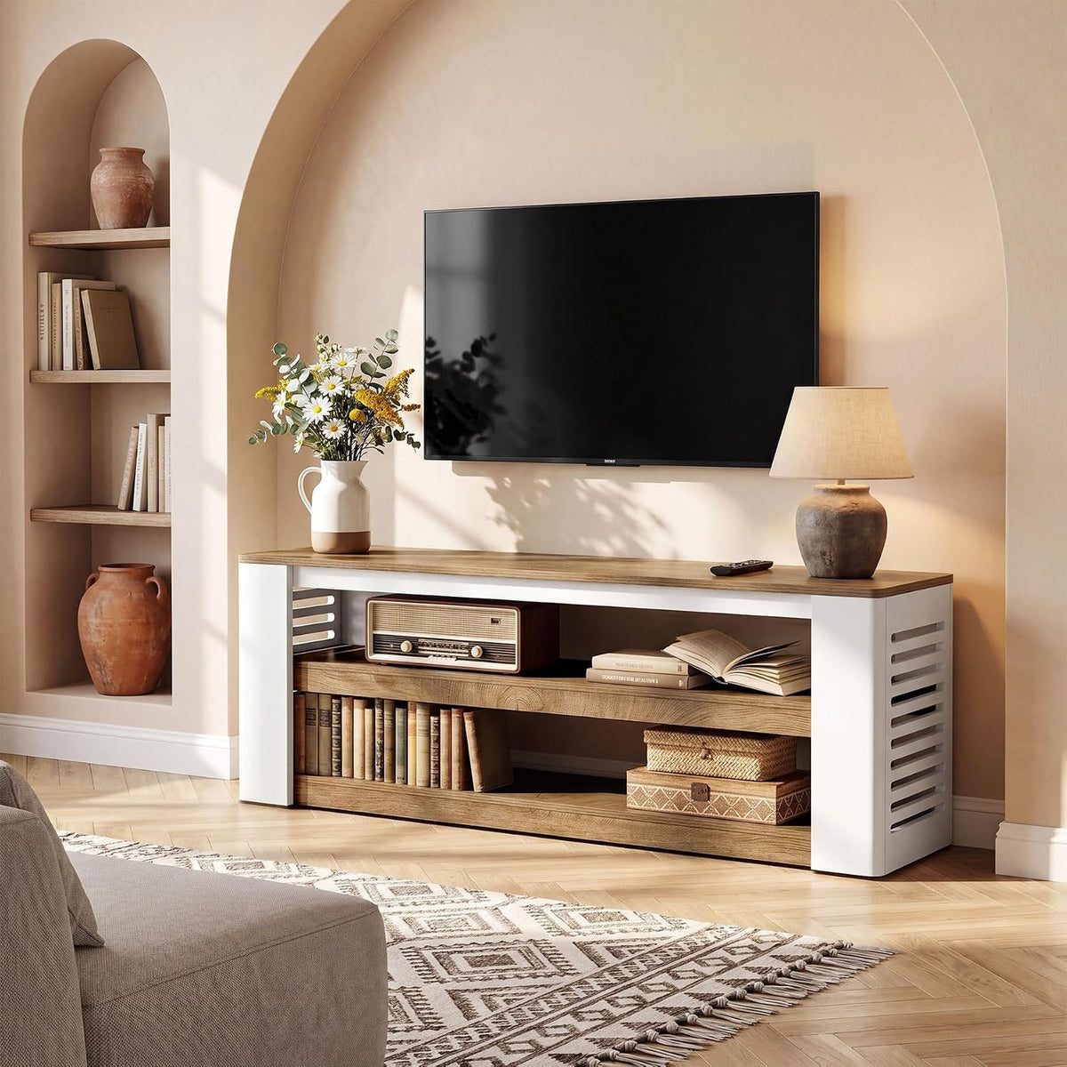 160cm TV Stand, 3-Tier Storage Cabinet for TVs up to 75"