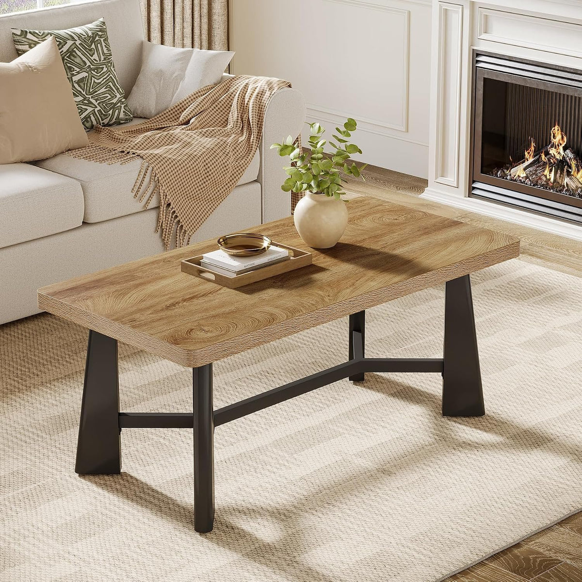 120cm Rectangular Coffee Table, Metal Frame for Living Room