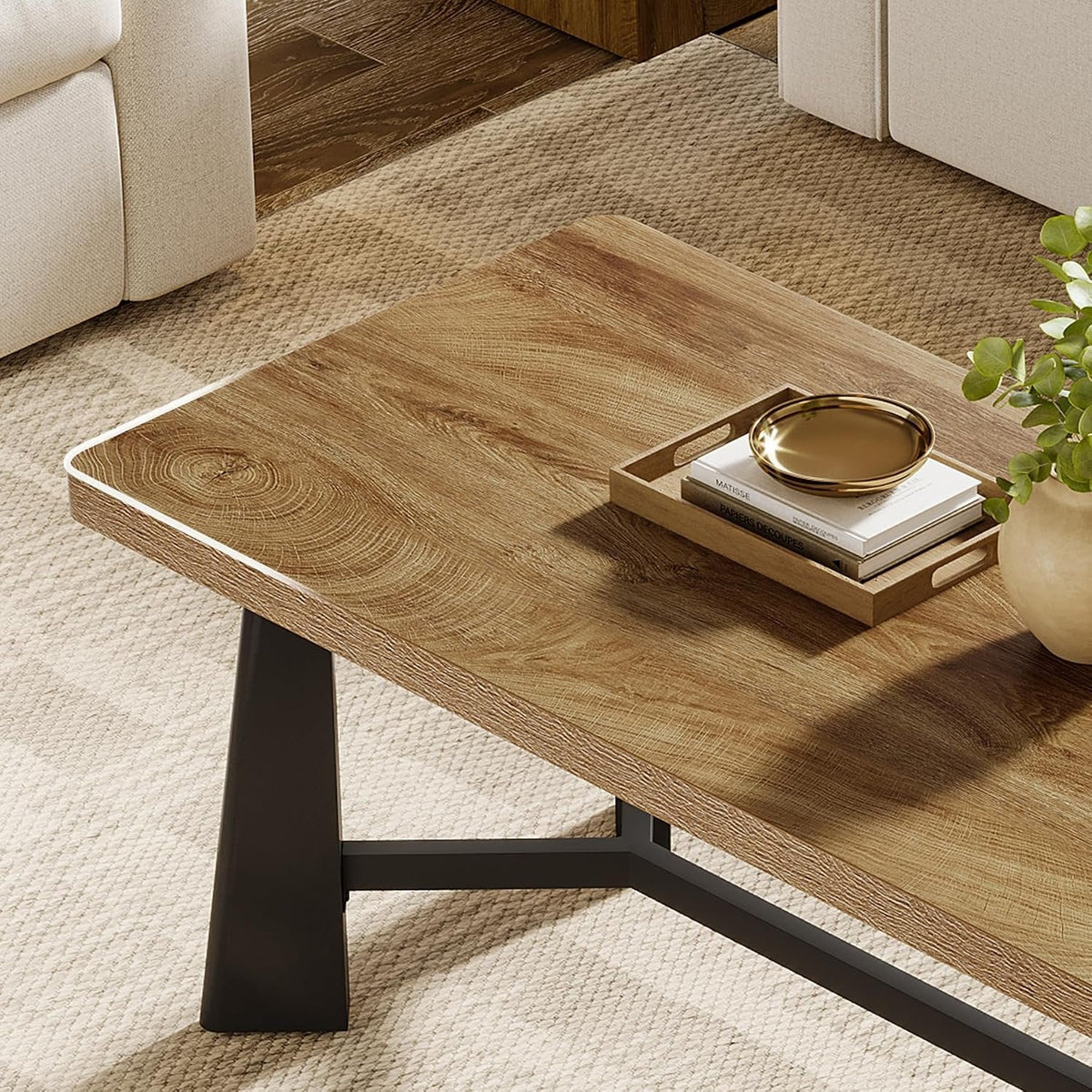 120cm Rectangular Coffee Table, Metal Frame for Living Room
