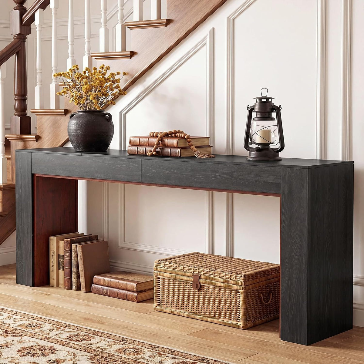 200cm Console Table, Narrow Two-Tone Hallway Table for Living Room