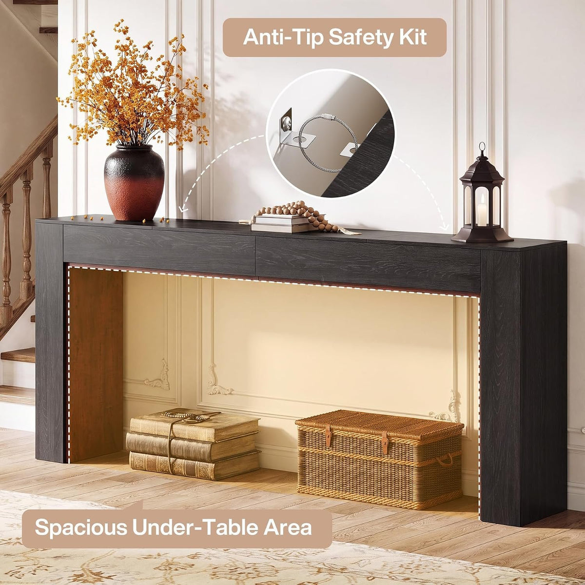 200cm Console Table, Narrow Two-Tone Hallway Table for Living Room