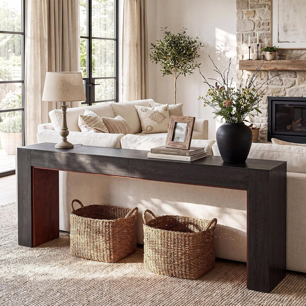 200cm Console Table, Narrow Two-Tone Hallway Table for Living Room