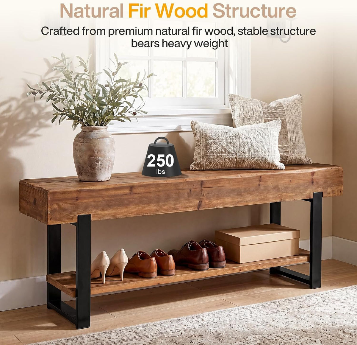160cm TV Stand, Solid Wood 2-Tier Entertainment Unit with Metal Frame for Living Room
