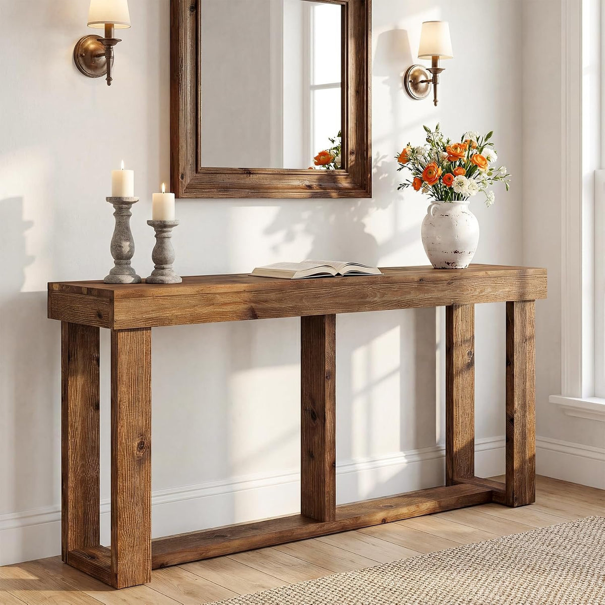 160cm Console Table, Narrow Rustic Entryway Table for Hallway Living Room