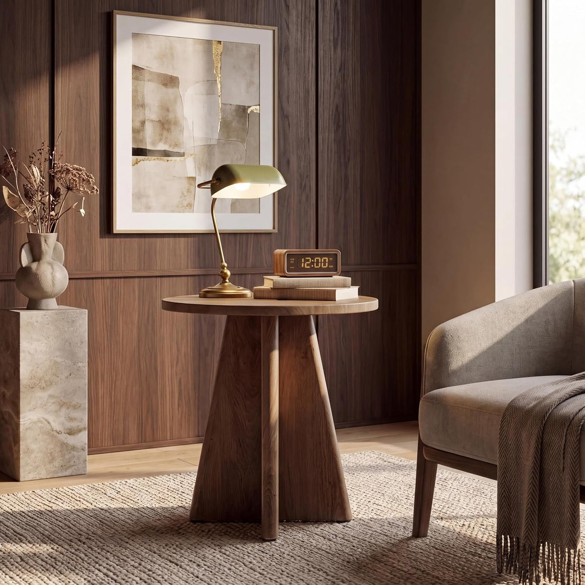 50cm Round End Table, Wooden Side Table for Living Room