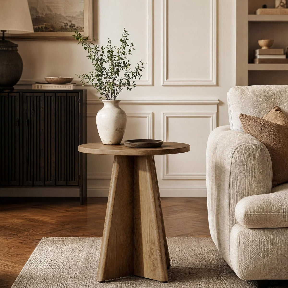 50cm Round End Table, Wooden Side Table for Living Room