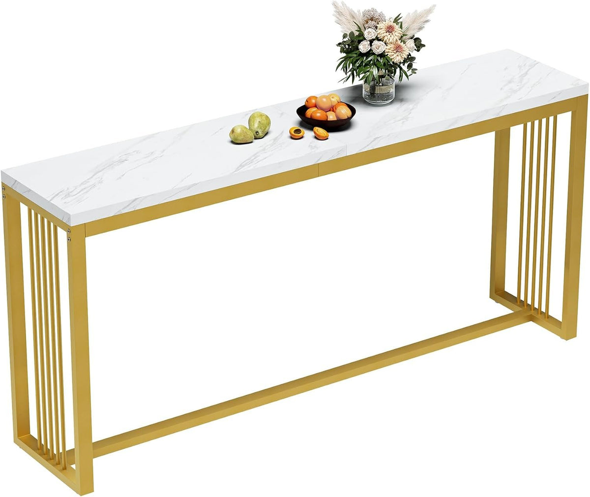 180cm Bar Table, Counter Height Pub Table with Metal Base for Narrow Kitchen Dining Room