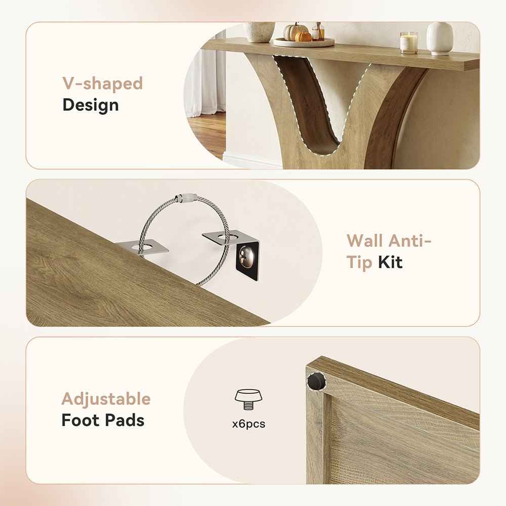 160cm Farmhouse Console Table with 2-Tier Storage, Narrow Sofa Table with Curved U-Shape Base