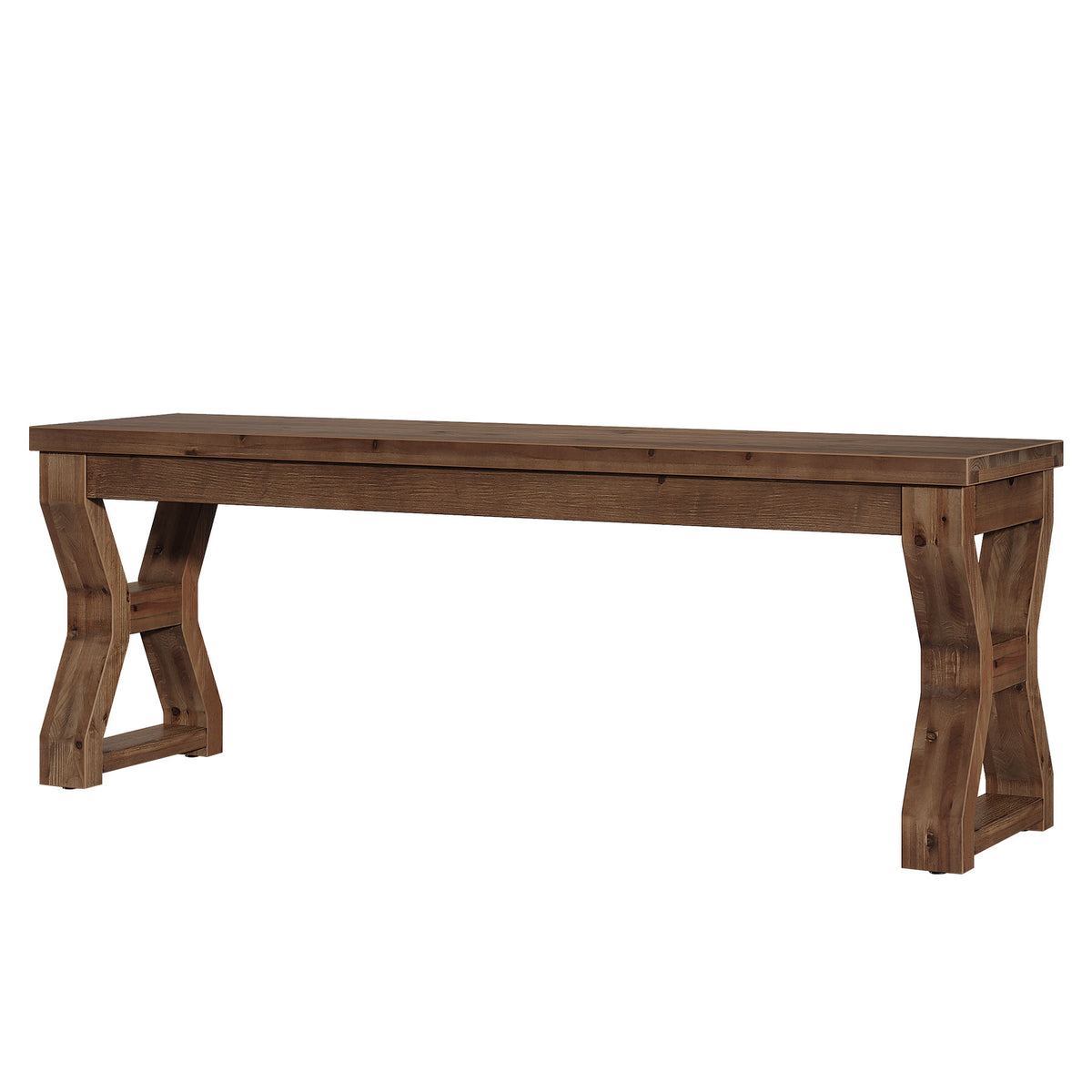 140cm Entryway Bench, Solid Wood Shoe Bench with X-Frame Legs & Open Storage