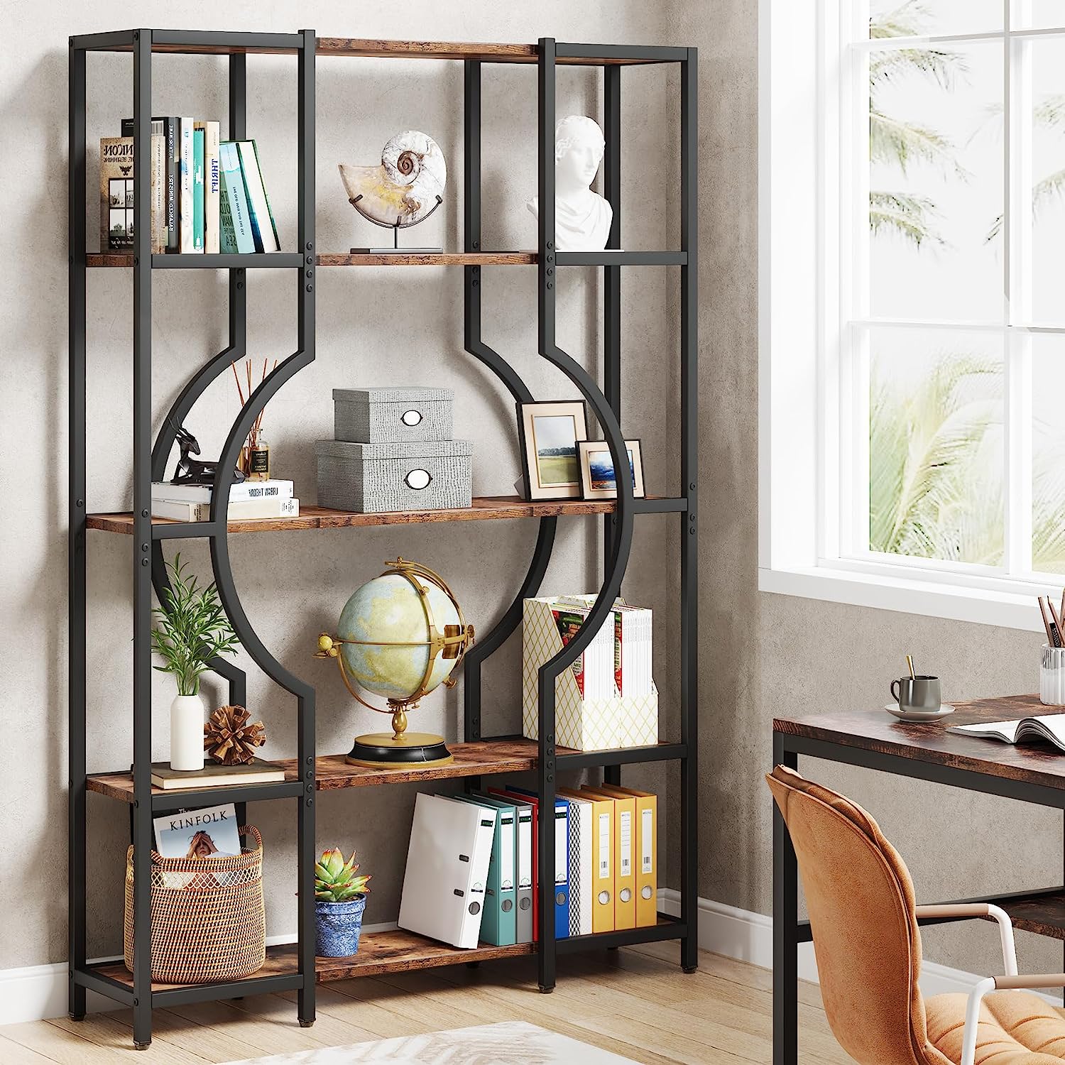 Industrial 5-Tier Bookshelf for Home Office, Modern Bookcase Shelving Unit