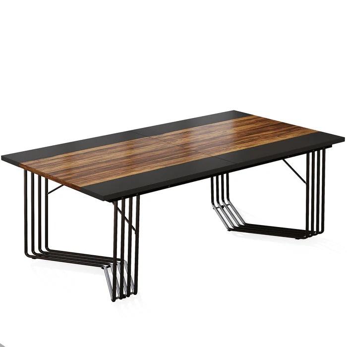 78.74" Large Meeting Table for 8-10 People, Business Wooden Training Table with Strong Metal Frame for Office Conference