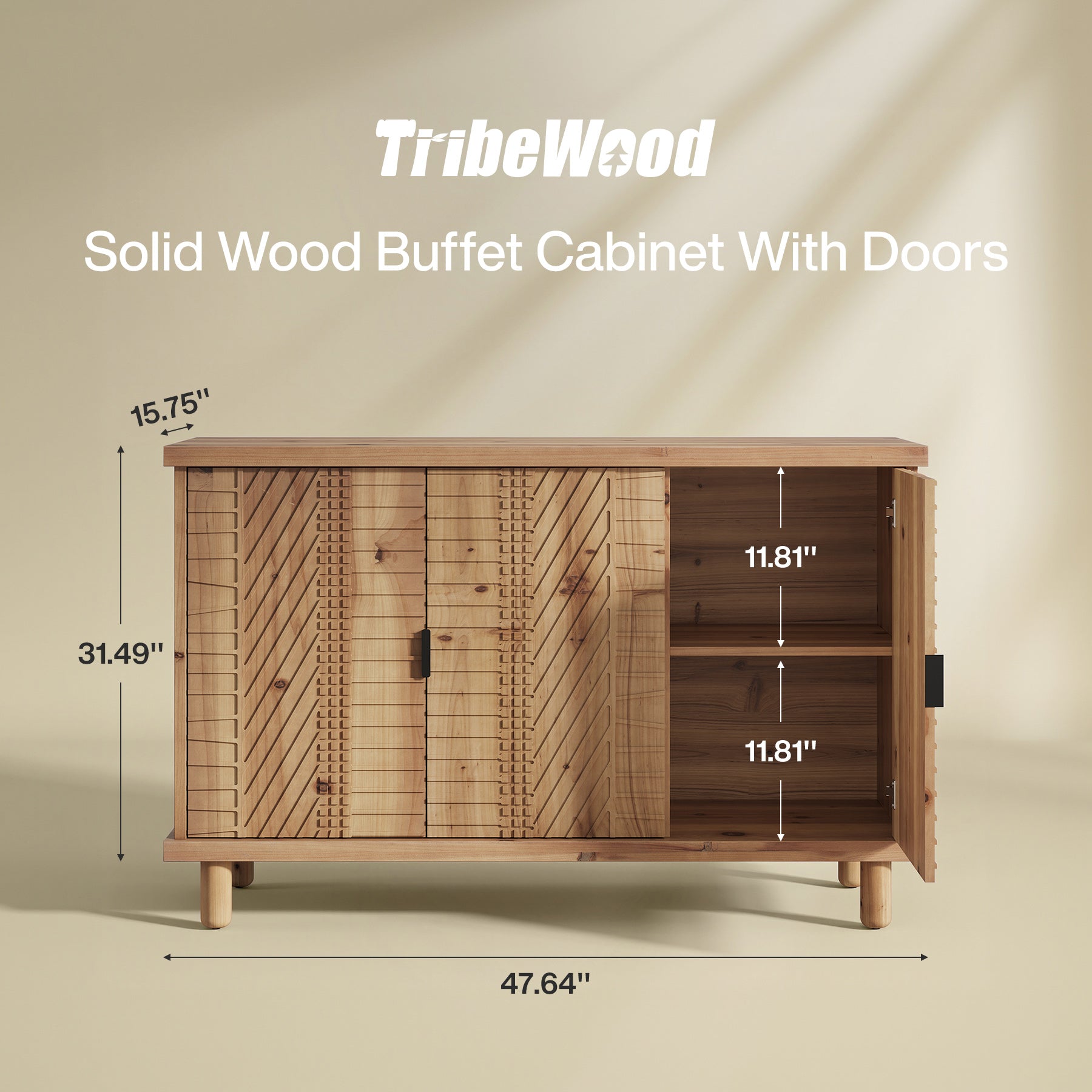 Wood Sideboard Buffet, Modern Kitchen Storage Cabinet with 2 Adjustable Shelves
