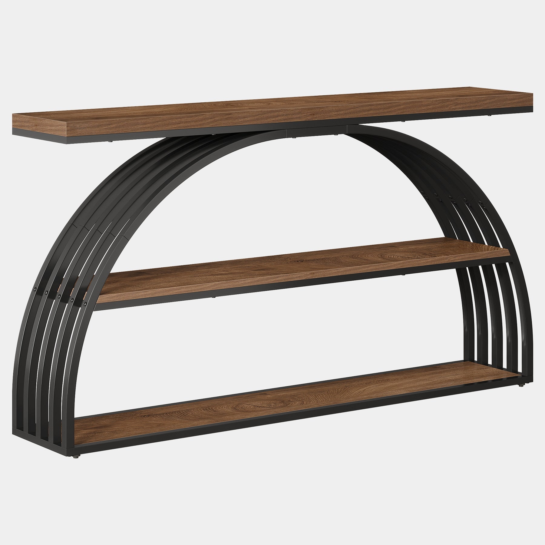 63" Console Table with 3-Tier Storage Shelves, Arched Frame Sofa Table for Living Room