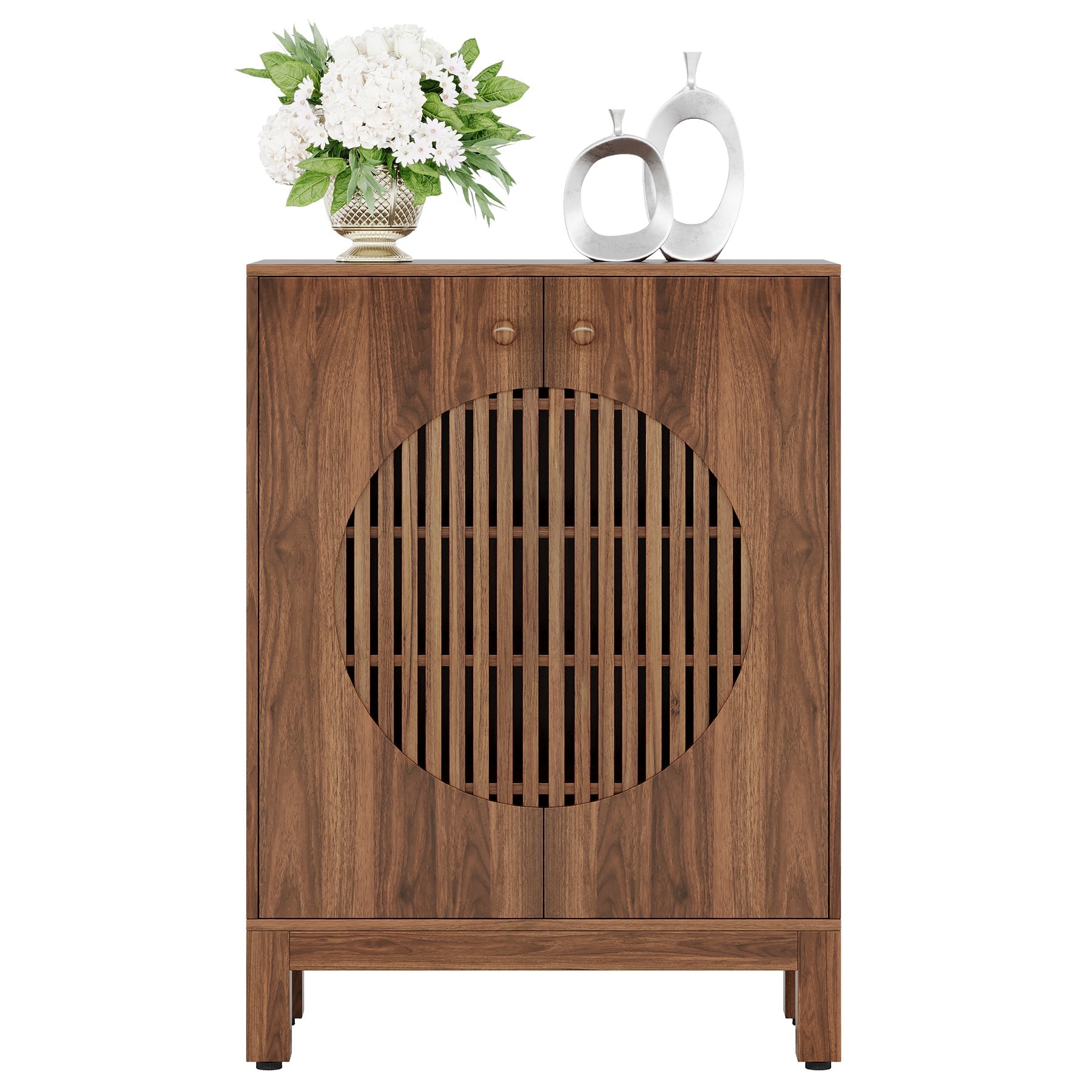 Tribesigns 28.74" Farmhouse Sideboard Cabinet, Wooden Buffet Cabinet with Round Louvered Doors for Kitchen