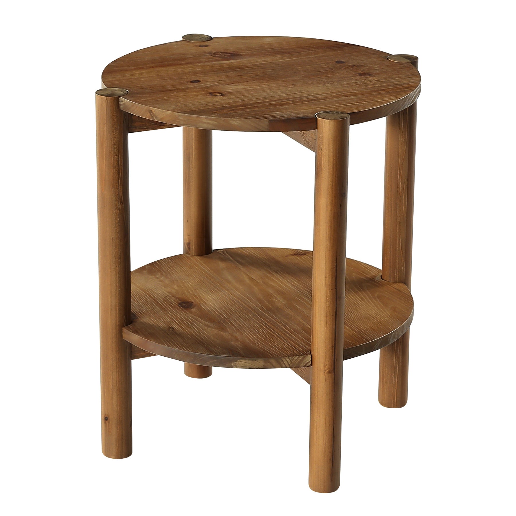 50cm Solid Wood Round Bedside Table, 2-Tier Small Side Table with Storage Shelf