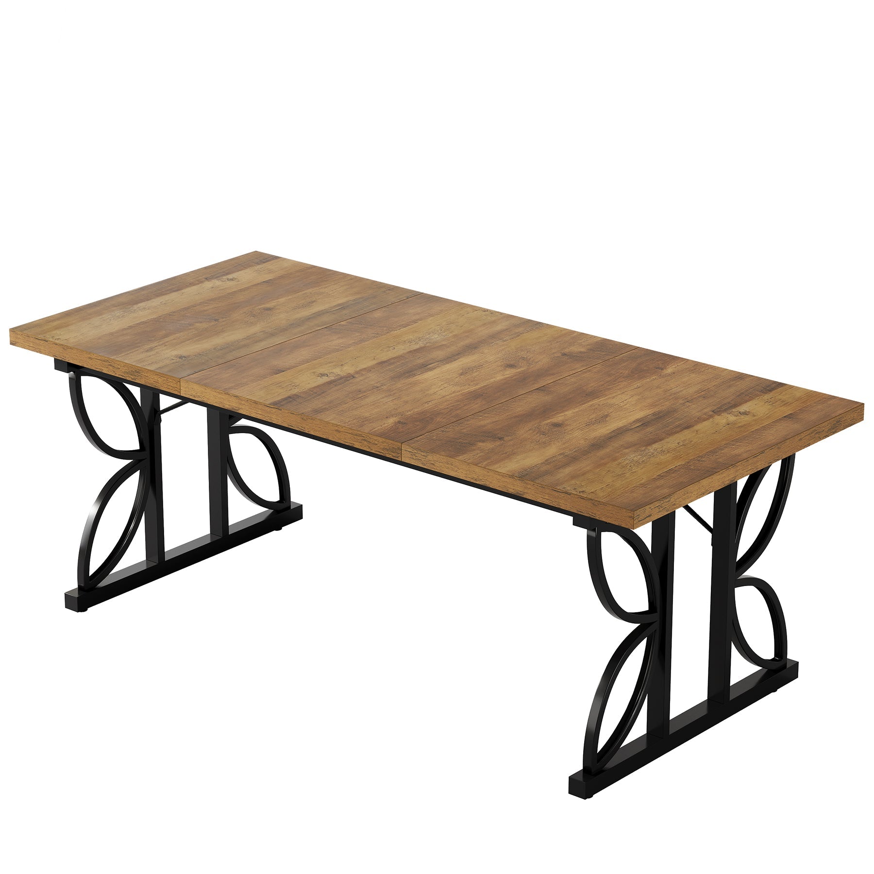 70.8" Industrial Computer Desk, Rustic Brown & Black Metal Frame Workstation