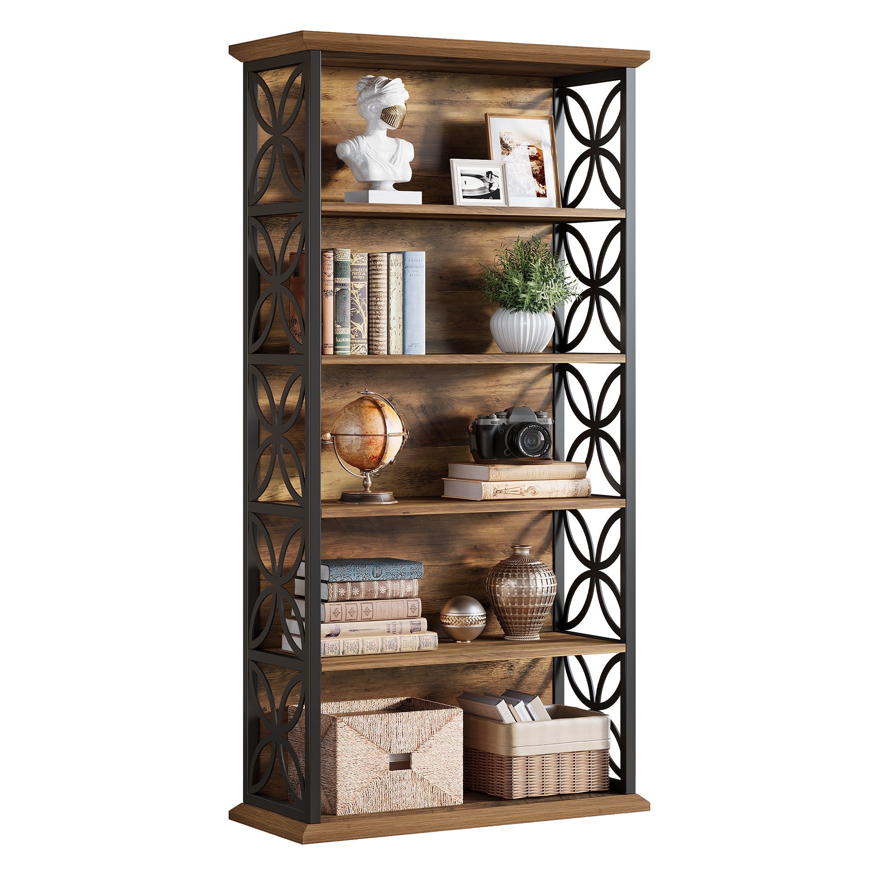 71" 6-Tier Bookshelf, Open Storage Bookcase with Metal Frame for Office
