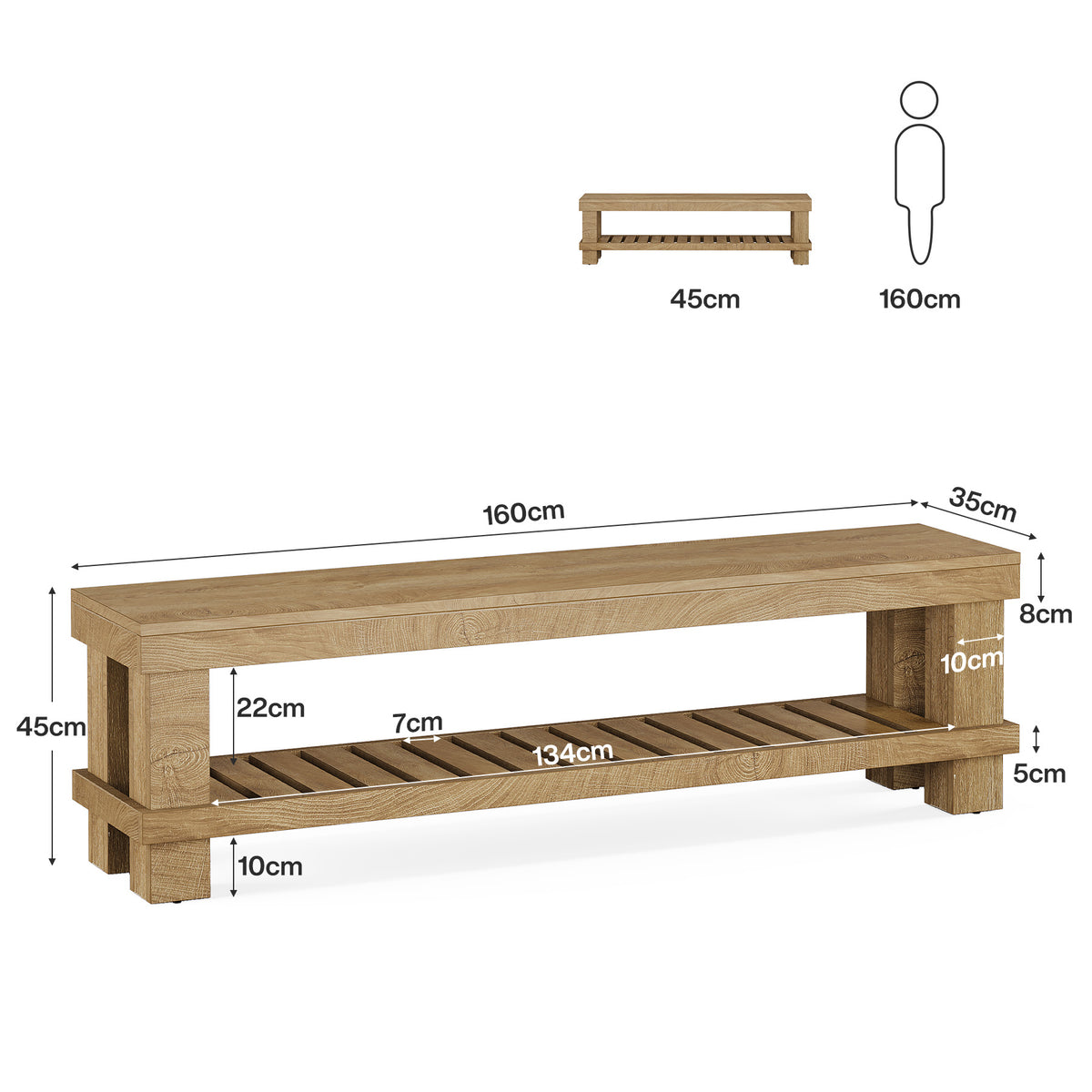 160cm Entryway Bench, Rustic Wooden Shoe Storage Bench for Hallway