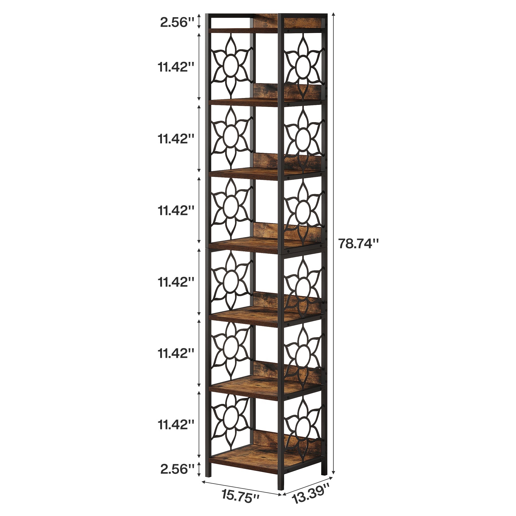 200cm Corner Shelf, 7-Tier Freestanding Bookshelf Bookcase with Metal Frame