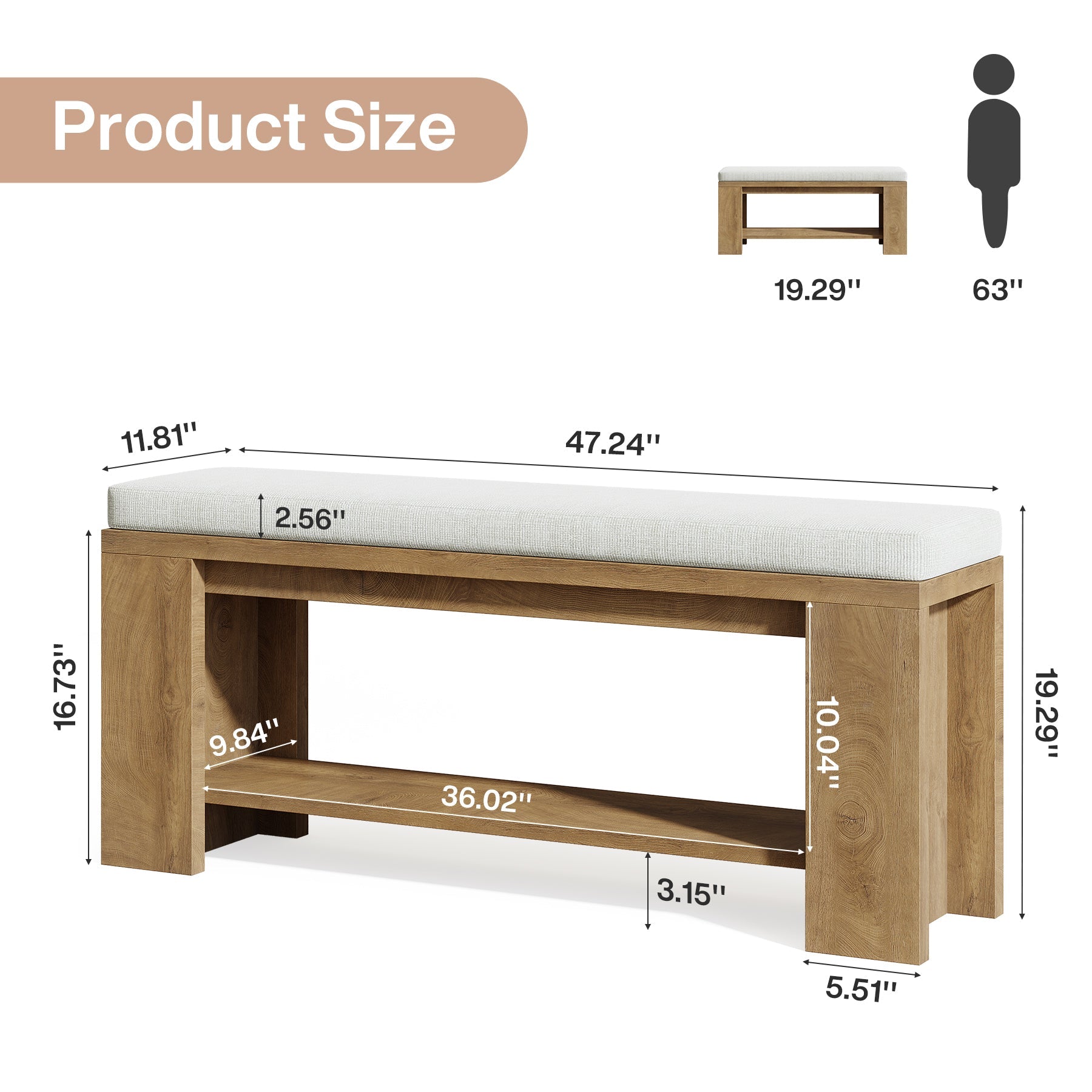 120cm Upholstered Entryway Bench, Indoor End of Bed Bench with Padded Seat