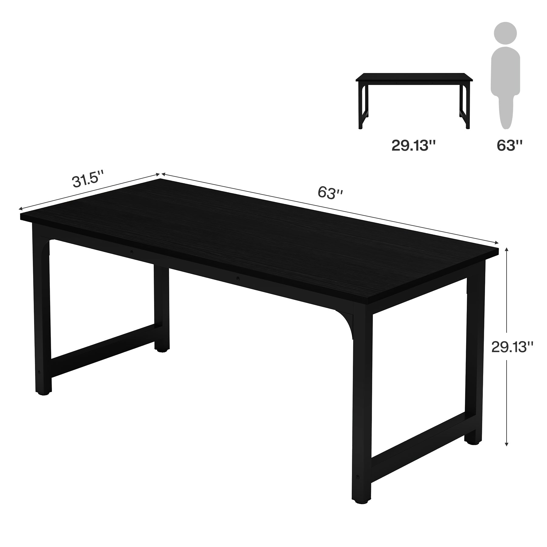 63" Large Office Desk, Industrial Writing Workstation