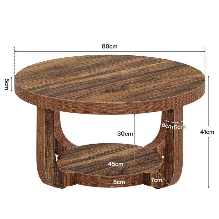 80cm Round Coffee Table, 2-Tier Storage Coffee Table for Living Room & Bedroom