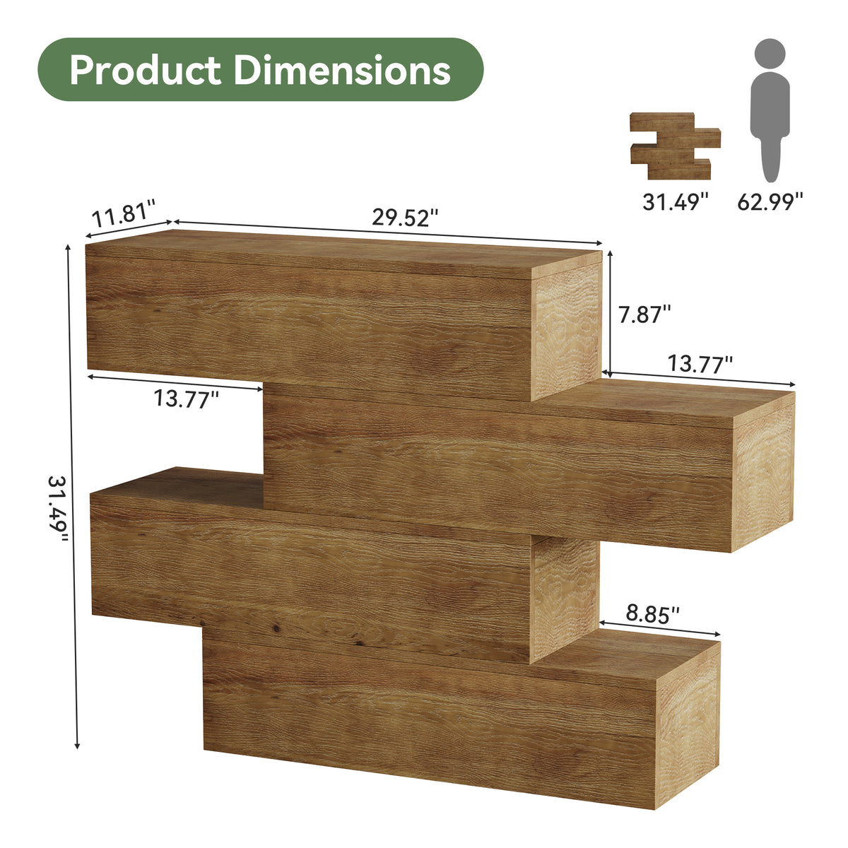 110cm Console Table, Asymmetrical Solid Wood Rustic Sofa Table for Living Room
