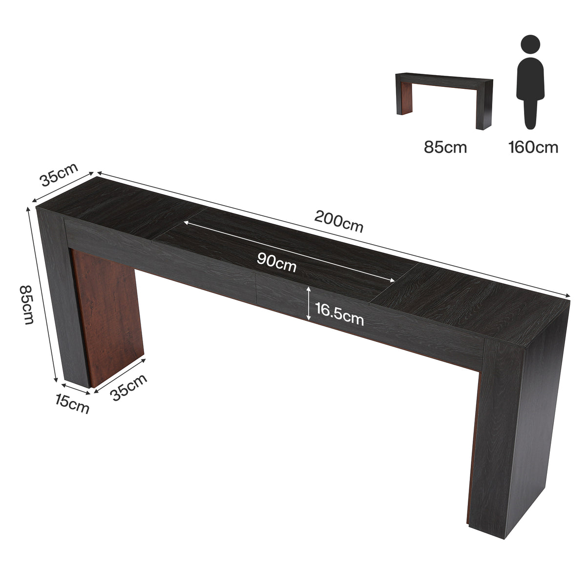 200cm Console Table, Narrow Two-Tone Hallway Table for Living Room