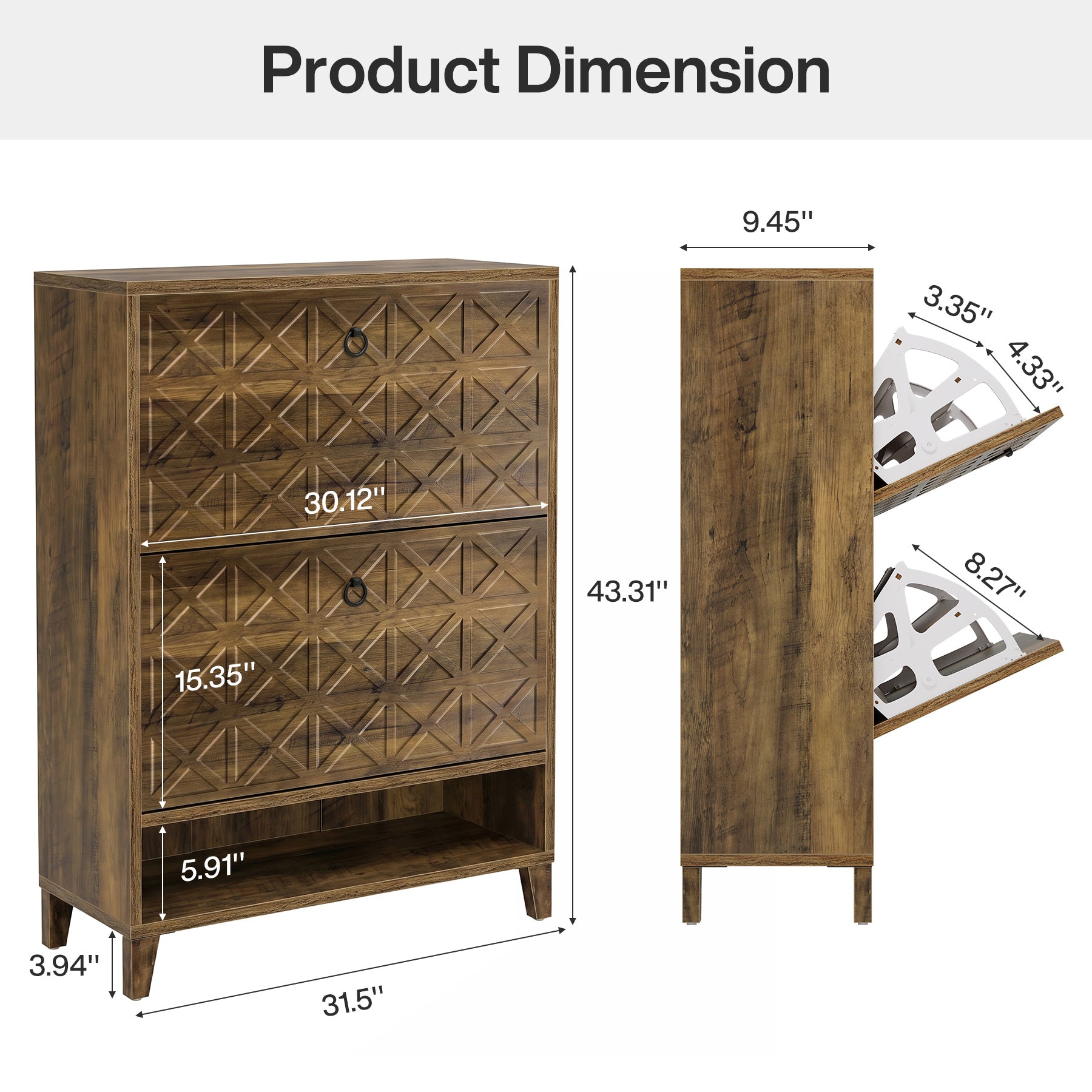 Wood Shoe Cabinet, Shoe Storage Organizer with 2 Flip Drawers
