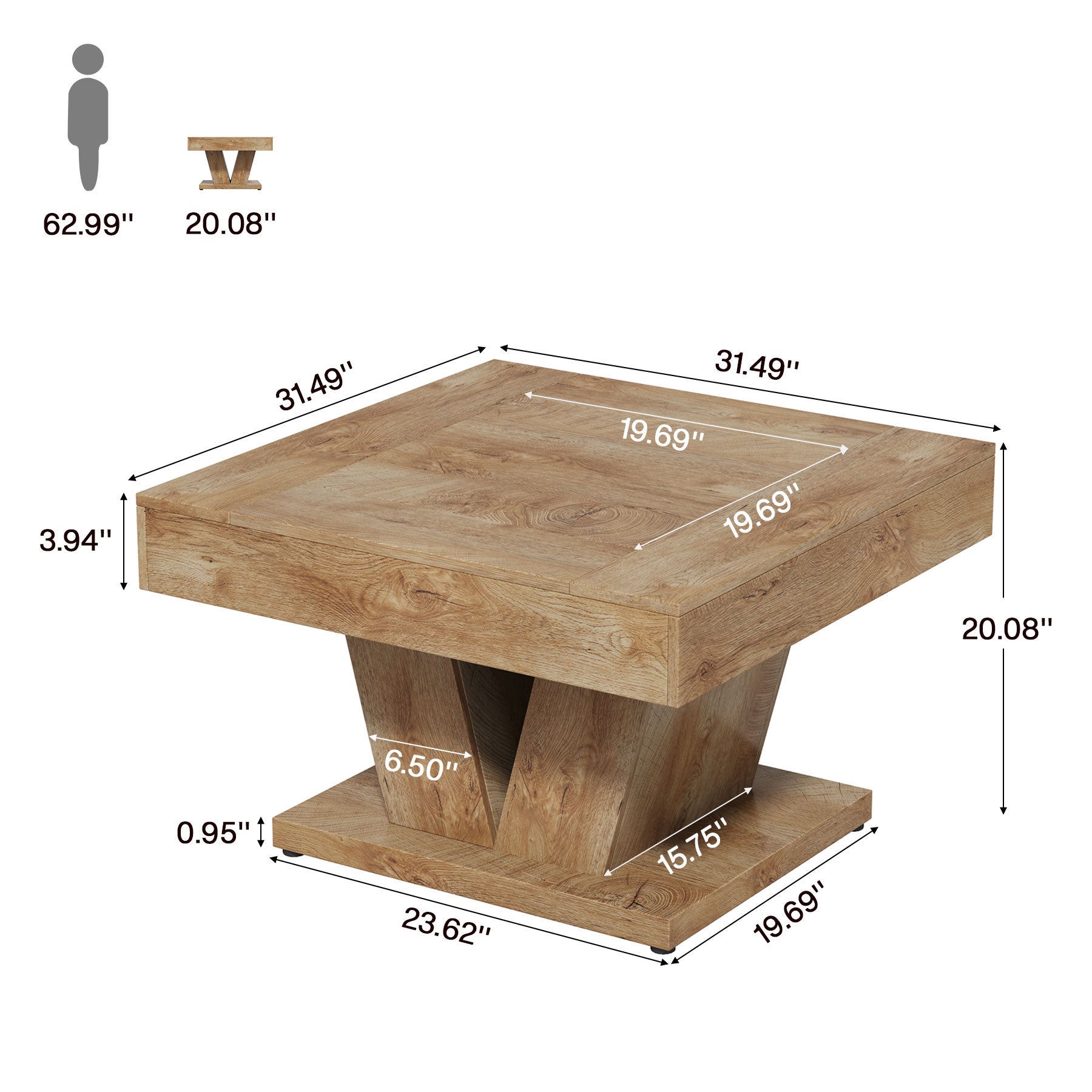 31.5" Wood Coffee Table, Modern Center Table Cocktail Tea Table