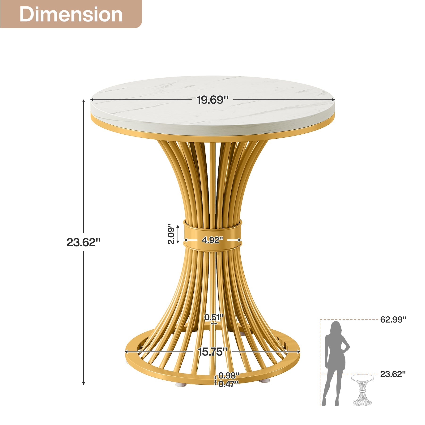 Tribesigns 20-Inch Round End Table, Faux Marble Side Table with Gold Metal Base